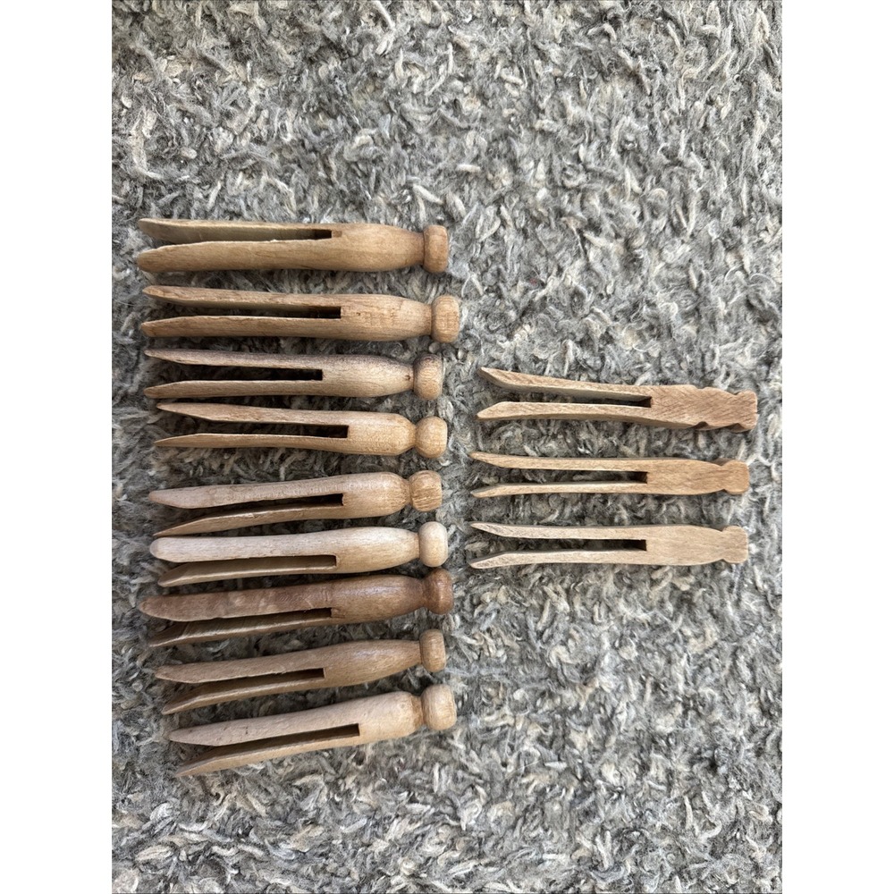 Vintage Collection of Carved Wood Clothes Pins Pin 1920 1930-lot Of 12 -3 Styles - Picture 1 of 4